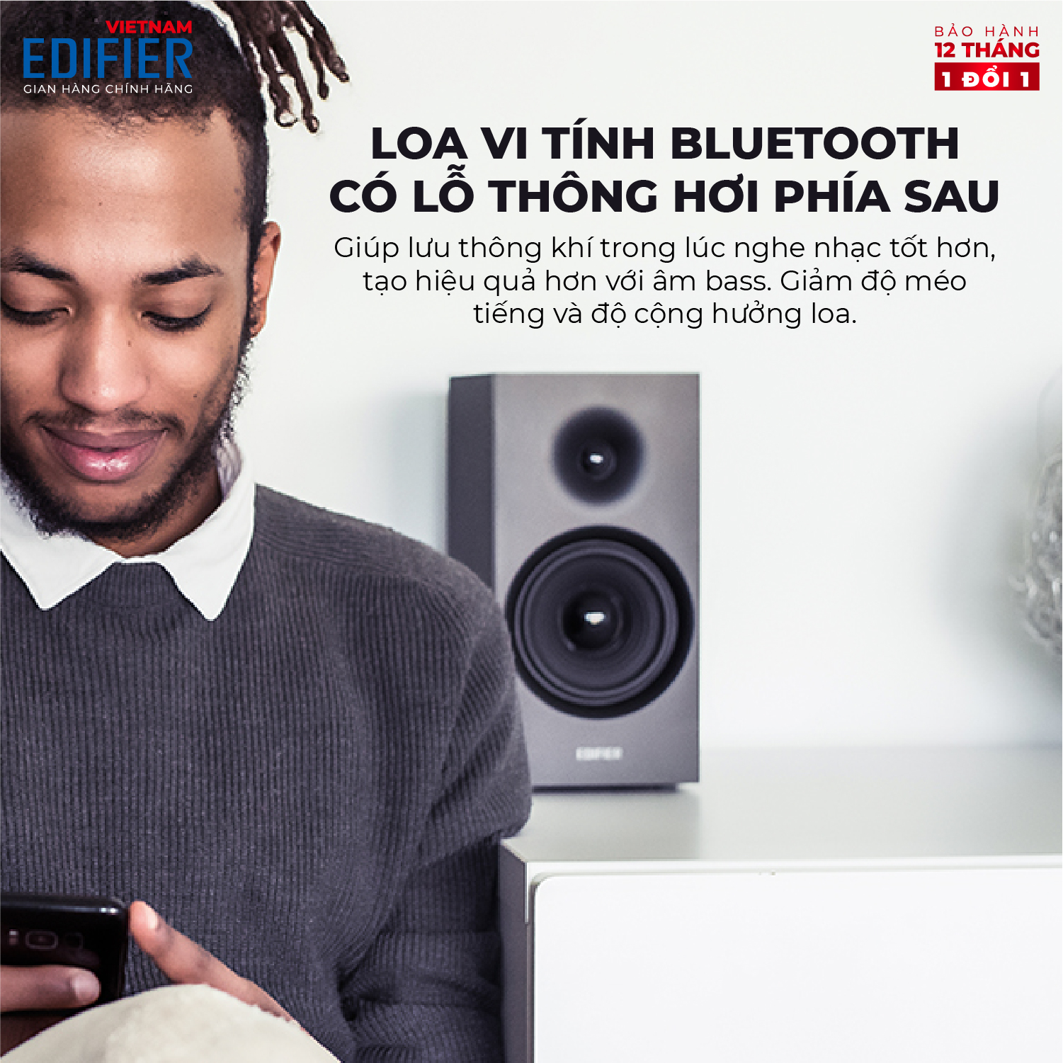 Bộ loa Bluetooth Bookshelf EDIFIER R1080BT Bass 4inch Treble 19mm silk dome - Hàng chính hãng