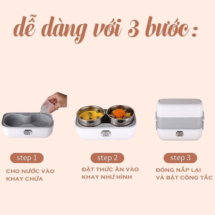 HỘP CƠM ĐIỆN HÂM NÓNG GIỮ NHIỆT ĐỒ ĂN LUNCHBOX - HỘP ĐỰNG CƠM 2 TẦNG CẮM ĐIỆN TRỰC TIẾP KÈM 4 KHAY ĐỰNG INOX
