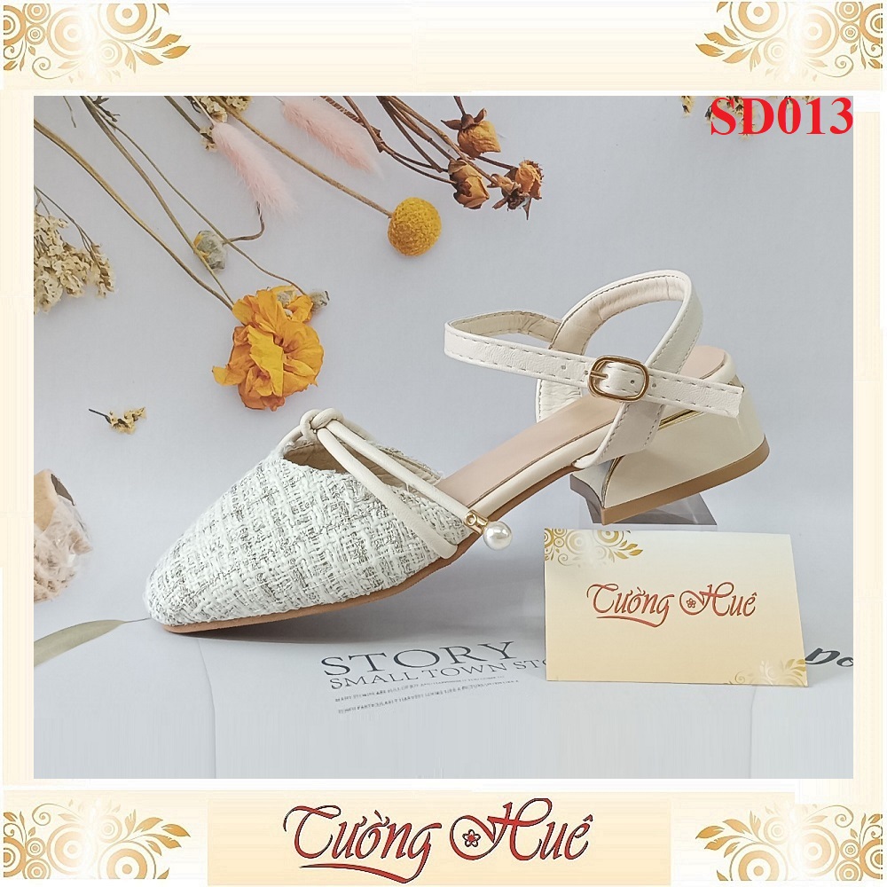 Giày Sandal Cao Gót Bít Mũi Mũi Vuông Thắt Nơ Gót Vuông Cao 3CM - Hàng Quảng Châu