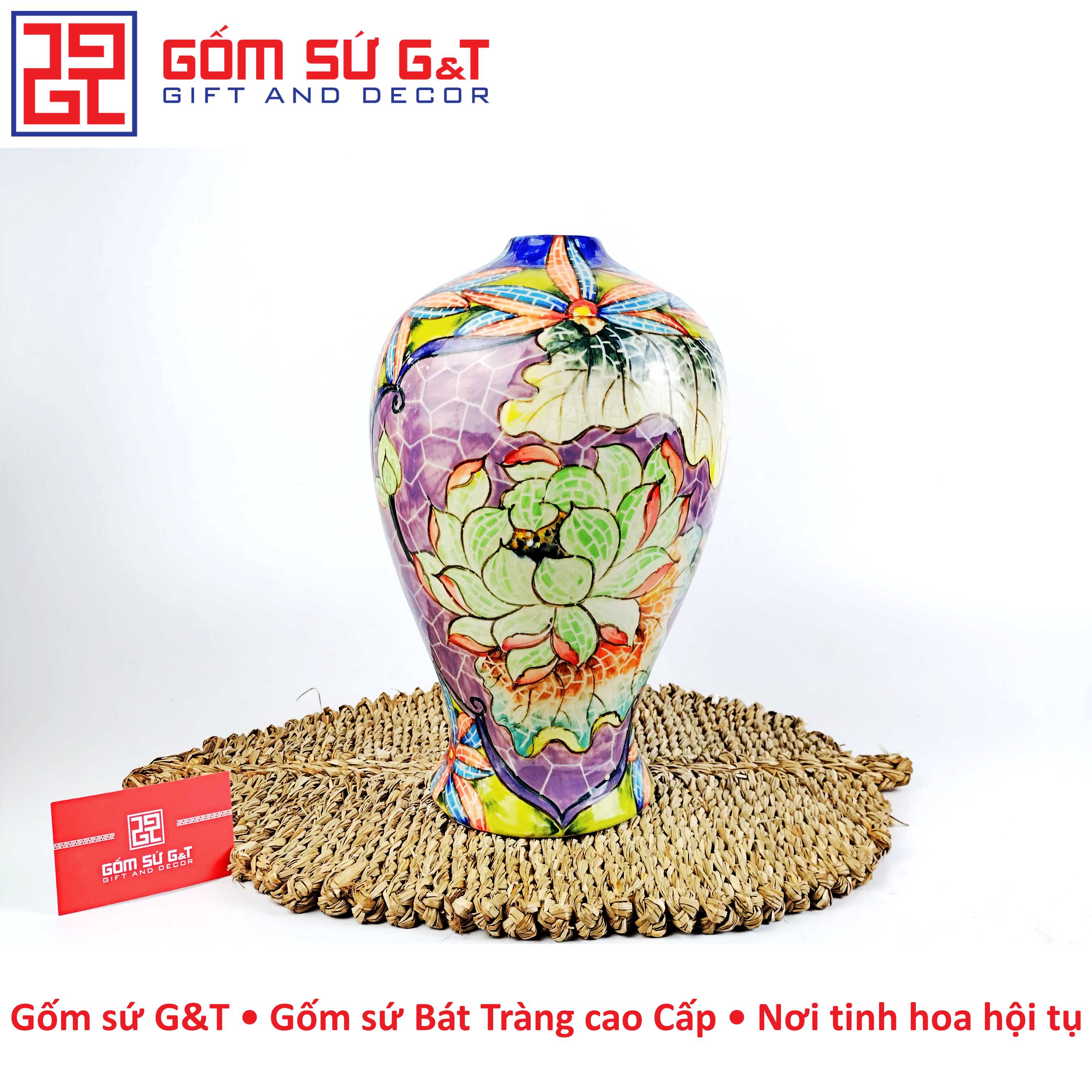 Mai bình vẽ sen nhị cảnh Gốm Sứ G&T