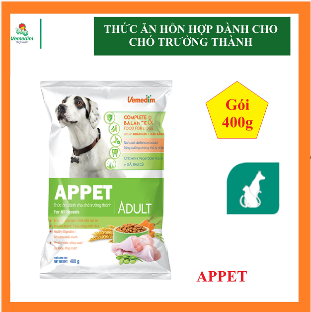Vemedim Appet thức ăn cho chó trưởng thành, cung cấp khoáng chất và dinh dưỡng cần thiết cho thú cưng, gói 400g