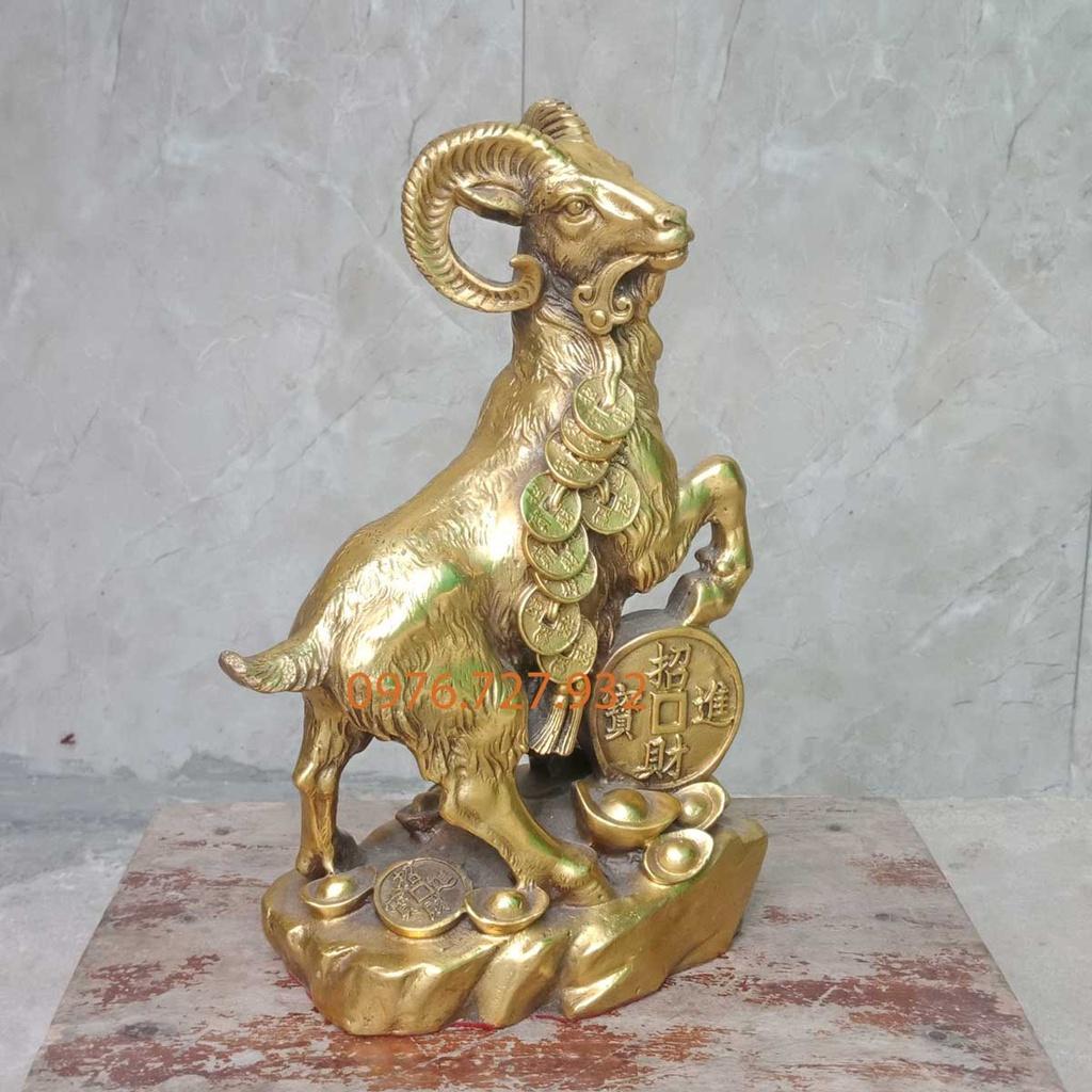 Tượng dê phong thủy bằng đồng cao 25cm, mẫu dê phong thủy