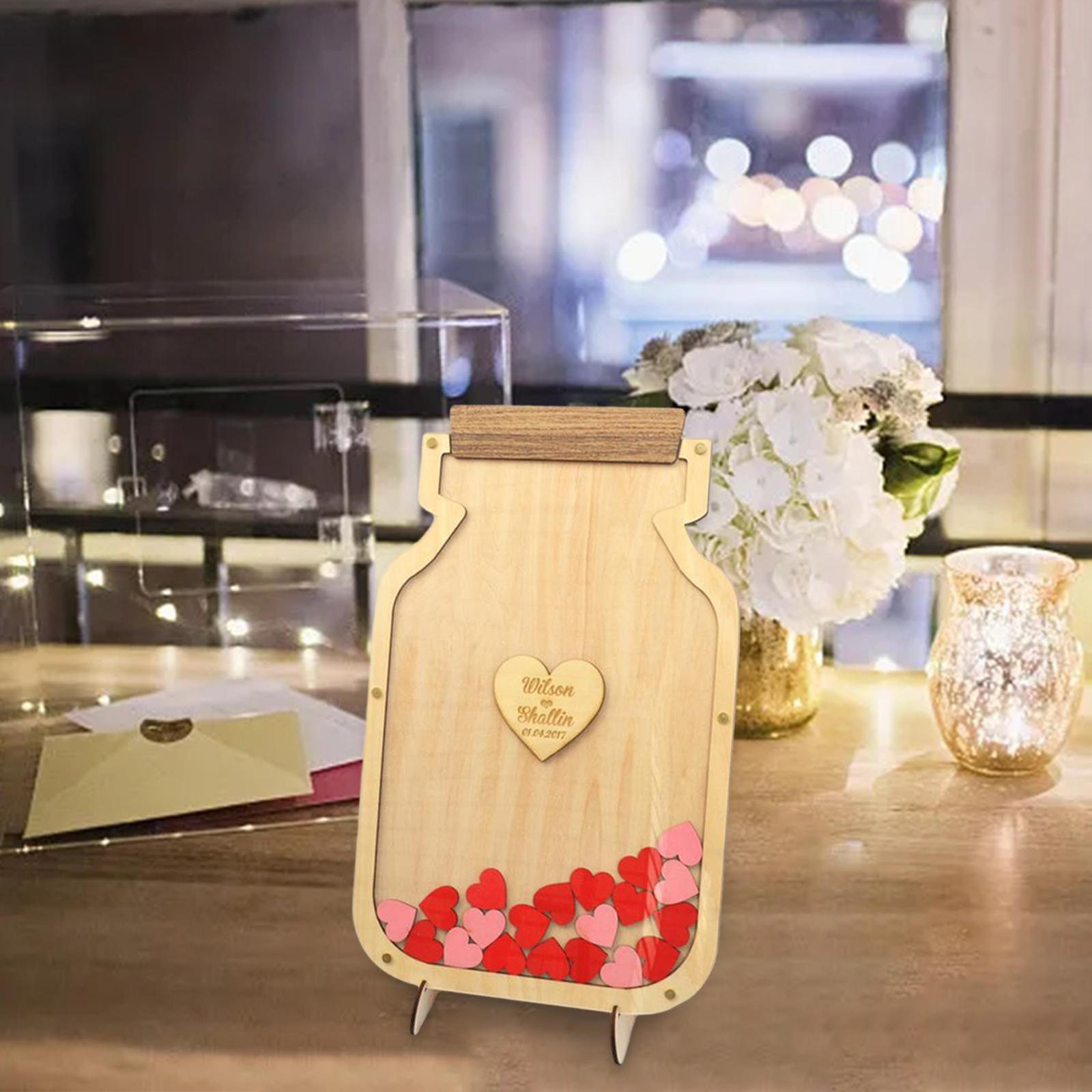 Wedding Reception Guest Book with 50Pcs Red Wood Hearts for Holiday Events