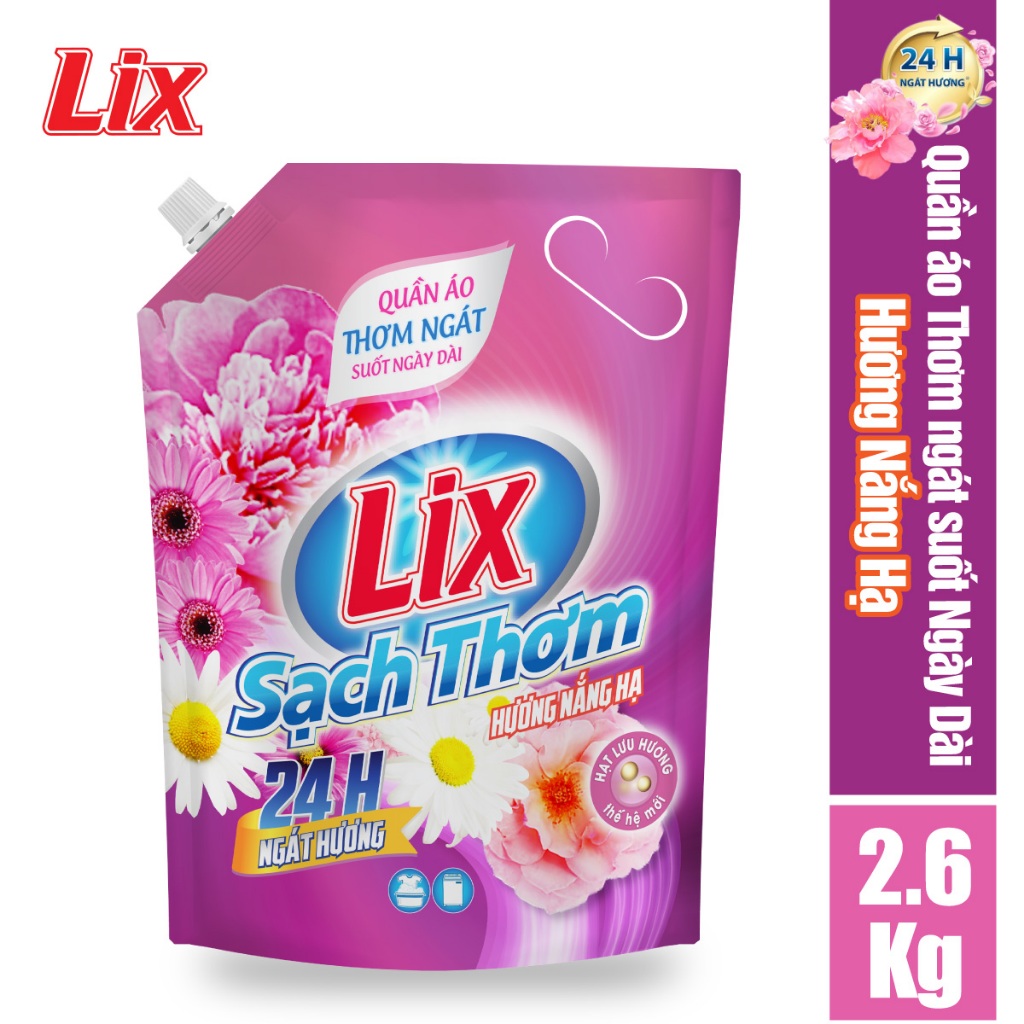 COMBO 2 túi nước giặt Lix sạch thơm hương nắng hạ (2 túi x 2.6kg) N7302