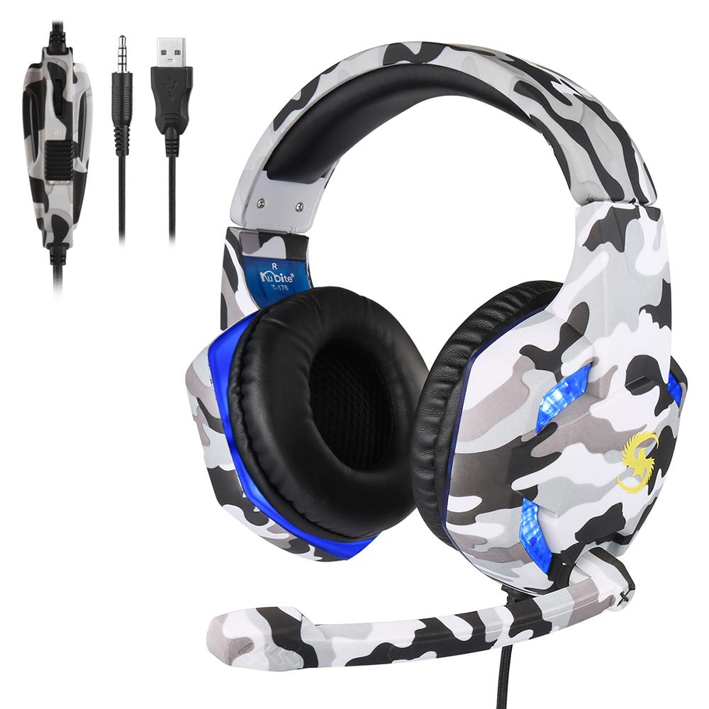 Tai nghe chơi game KUBITE T176 3.5mm + USB âm lượng micrô có thể điều chỉnh cho máy tính xách tay PC