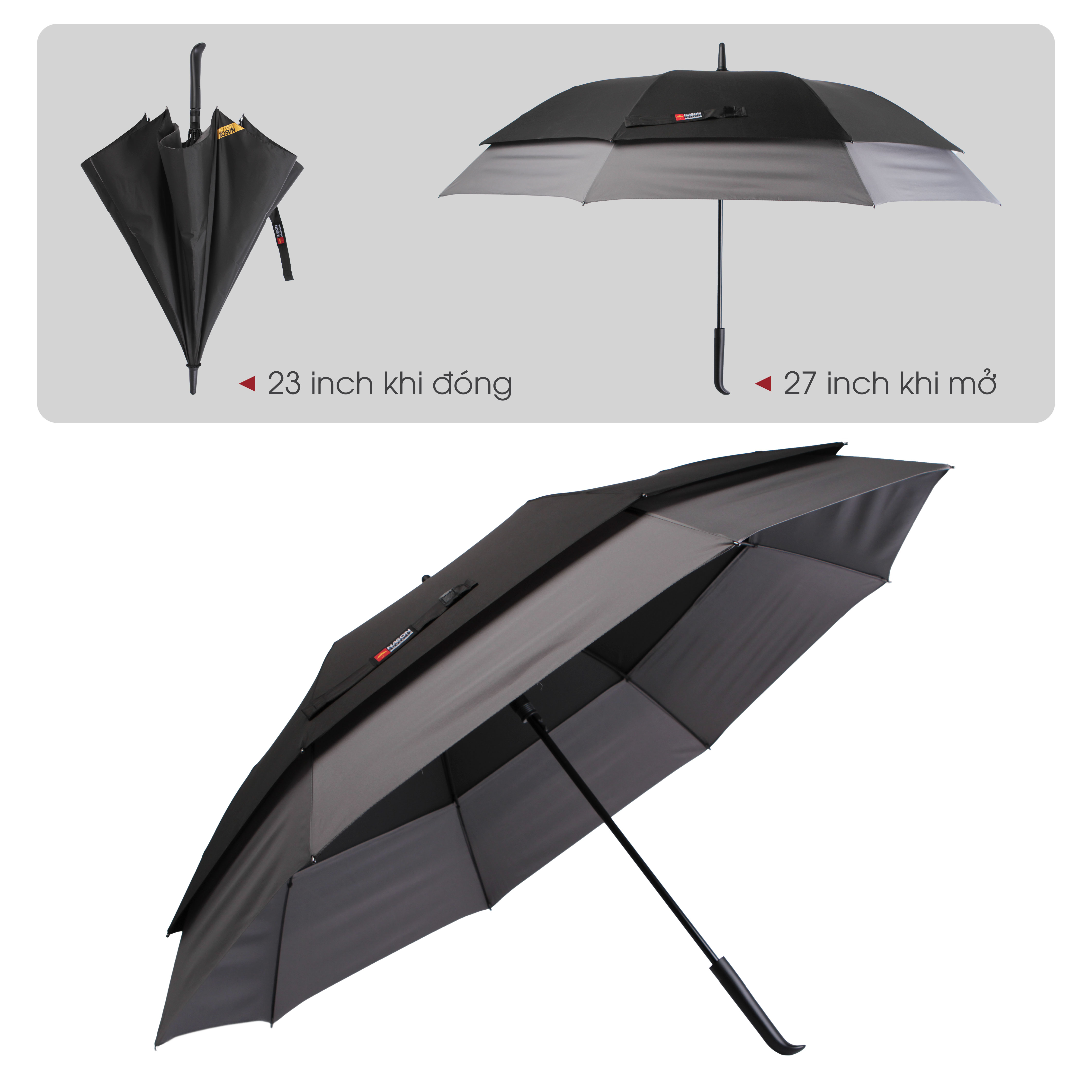 Ô dù Golf 2 tầng mở rộng Nason Umbrella Extension thiết kế độc đáo, 23 inch khi đóng, 27 inch khi mở, chống gió cấp 7