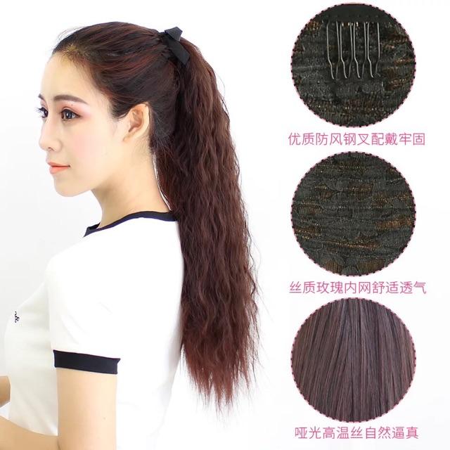 Tóc giả cột đuôi xoăn sóng nhỏ bồng cá tính phong cách dài 55Cm