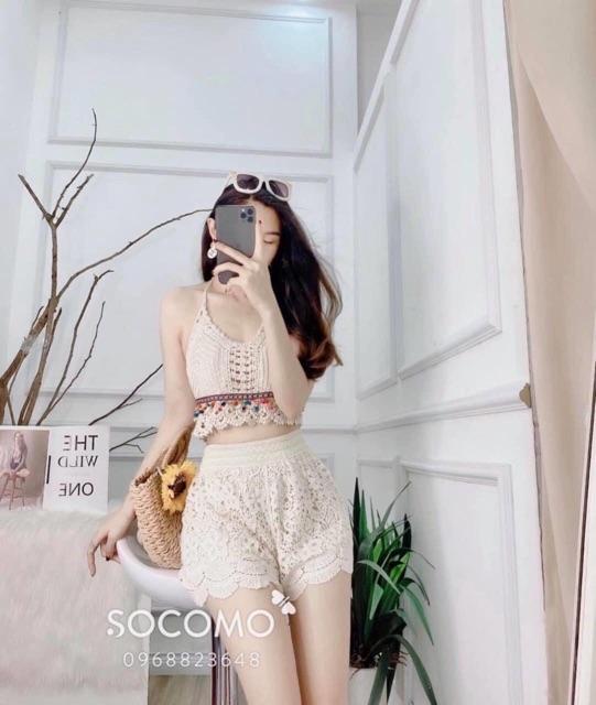 Set 3 Món Đi Biển️ Set Bikini Kèm Choàng Ren Siu Hót- Hàng QC