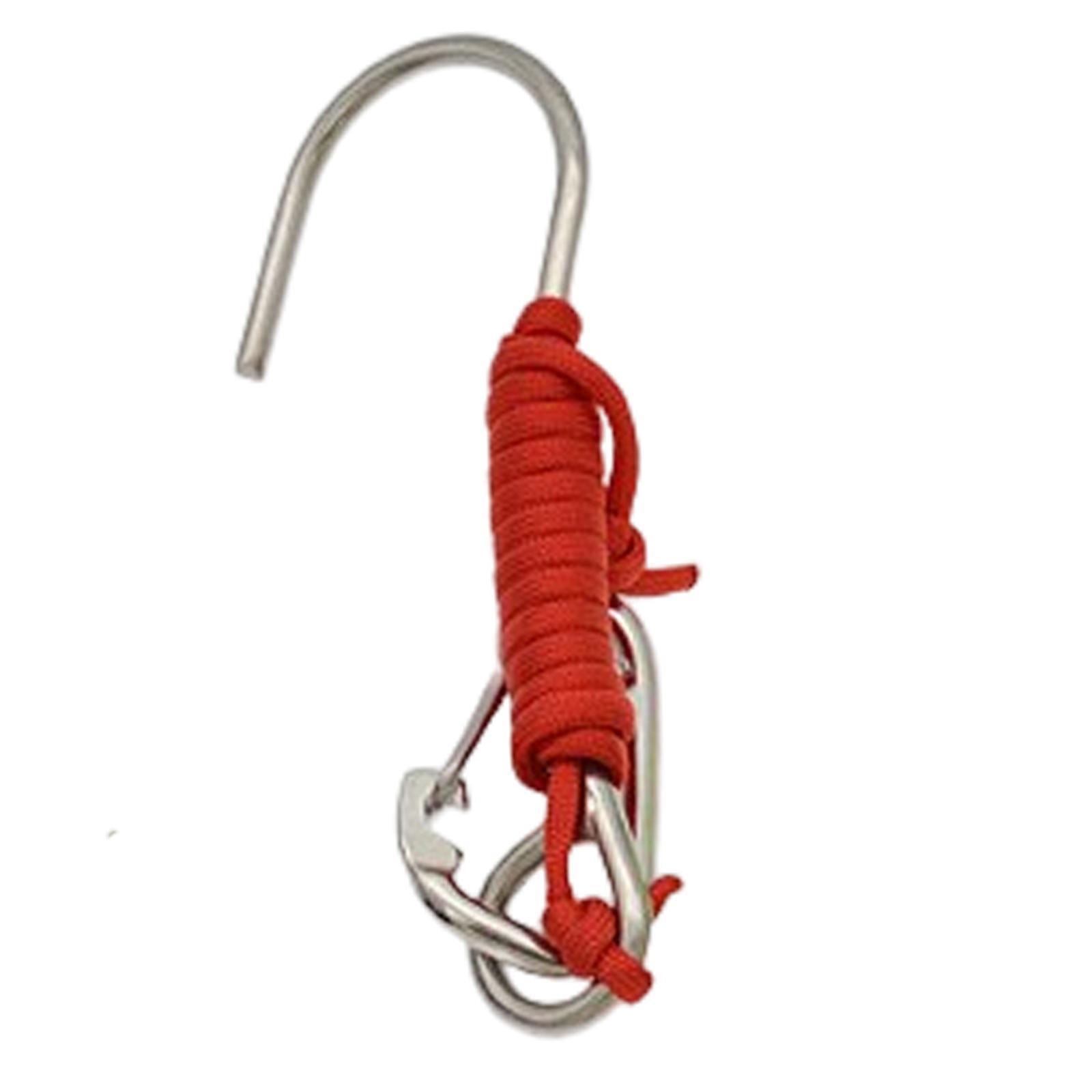 Diving Hook Stainless Steel Double Hook with Spiral Coil Lanyard and Quick Release Buckle
