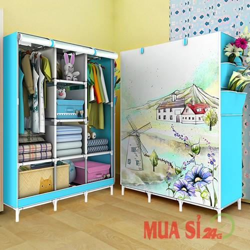 Tủ Vải Đựng Quần Áo 3D 3 Buồng 8 Ngăn
