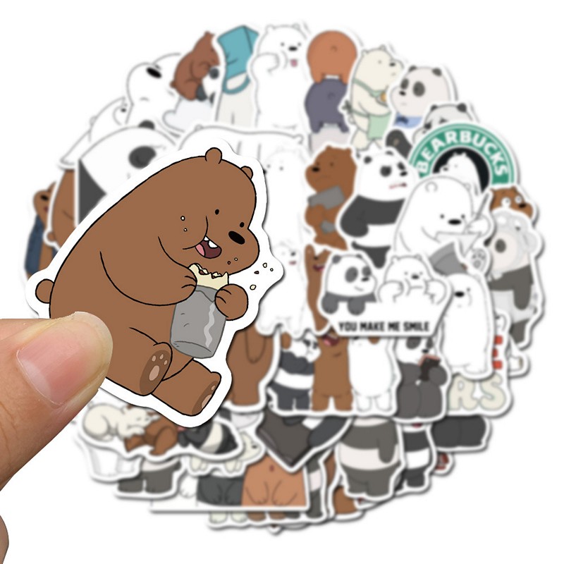 Sticker 50 miếng hình dán 3 chú gấu We bare bears