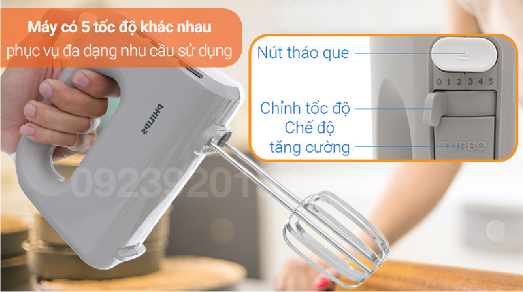 Máy đánh trứng cầm tay 300w. 5 tốc độ Philips HR3705/20 - Hàng chính hãng