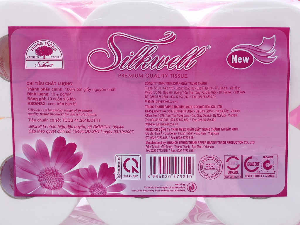 Giấy vệ sinh Silkwell Tím 10 cuộn 3 lớp có lõi cao cấp, giấy vệ sinh siêu mềm mịn không tẩy trắng hàng chính hãng