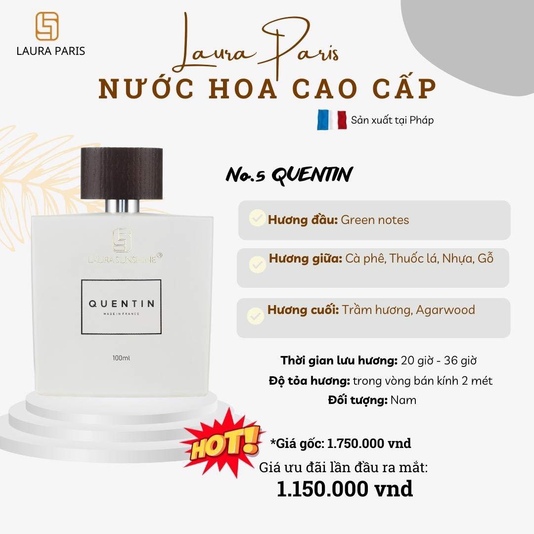 Nước Hoa Nam  Laura Sunshine Nhật Kim Anh - No5 - Quentin Paris 100ml
