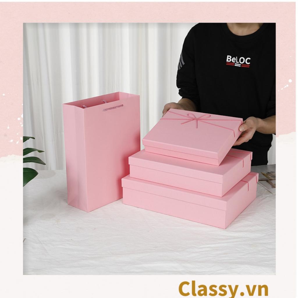 Hộp quà tặng Classy màu hồng trơn, chất liệu giấy cứng cáp Q1557