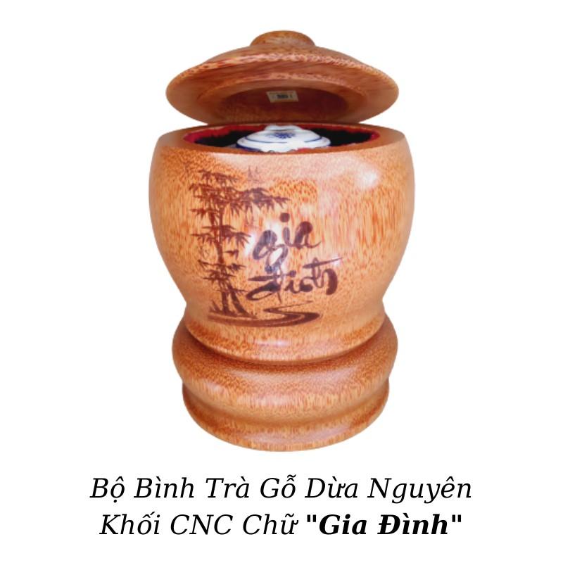 Bộ Bình Trà Gỗ Dừa Có Chân Hoa Văn &quot;Chữ Nhẫn&quot;; &quot;Chữ Gia Đình&quot;; &quot;Chữ Cát Tường&quot;, &quot;Chữ Tài Lộc&quot; - Bình Trà 400 - 700ml