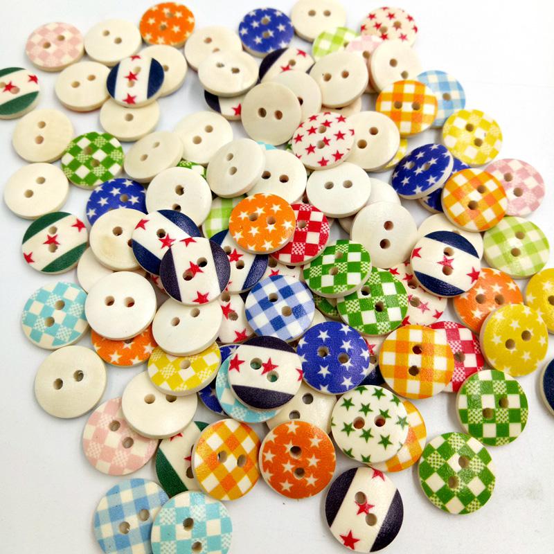 100pcs Wooden Round 2-Hole Buttons Flatback for Scrapbooking Sewing 15mm
