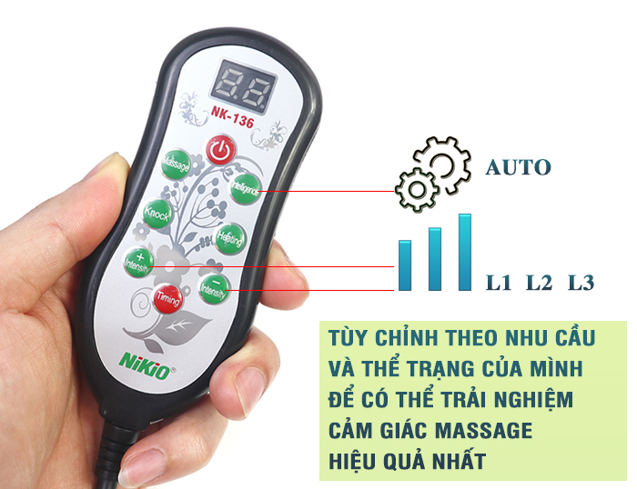 Máy (gối) massage xoa bóp cổ vai gáy pin sạc Nikio NK-136DC - Kết hợp đấm bóp lưng thế hệ mới