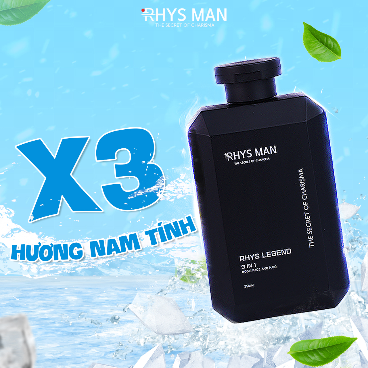 Sữa tắm gội nam RHYS MAN hương nước hoa 3 in 1 Rhys Legend 350ml - Hàng chính hãng