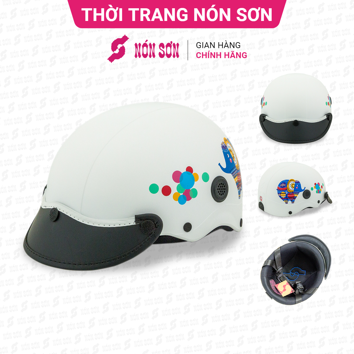 Mũ bảo hiểm nửa đầu trẻ em hoa văn chính hãng NÓN SƠN DC-002.118