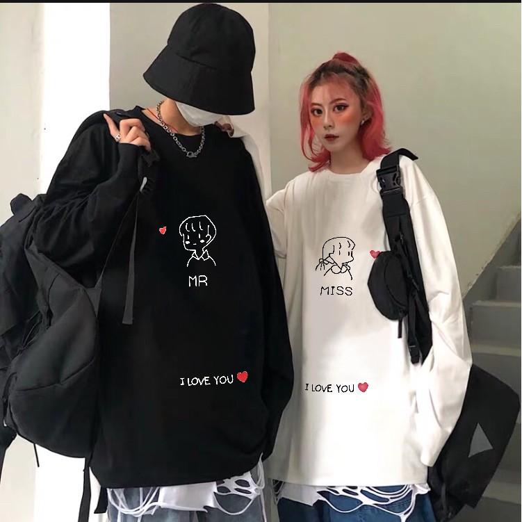 Áo Thun Tay Dài Couple Unisex MR MS Form Rộng