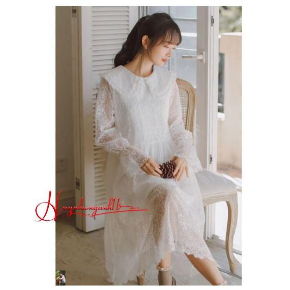 Đầm Ulzzang trắng thêu hoa phong cách Hàn Quốc