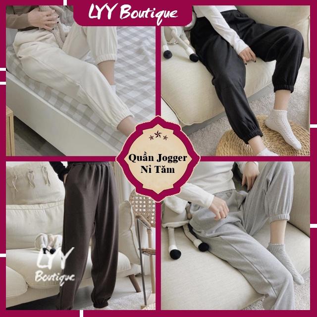 Quần nỉ tăm dầy dặn dáng quần JOGGER nữ bo chun dưới freesize 5 màu