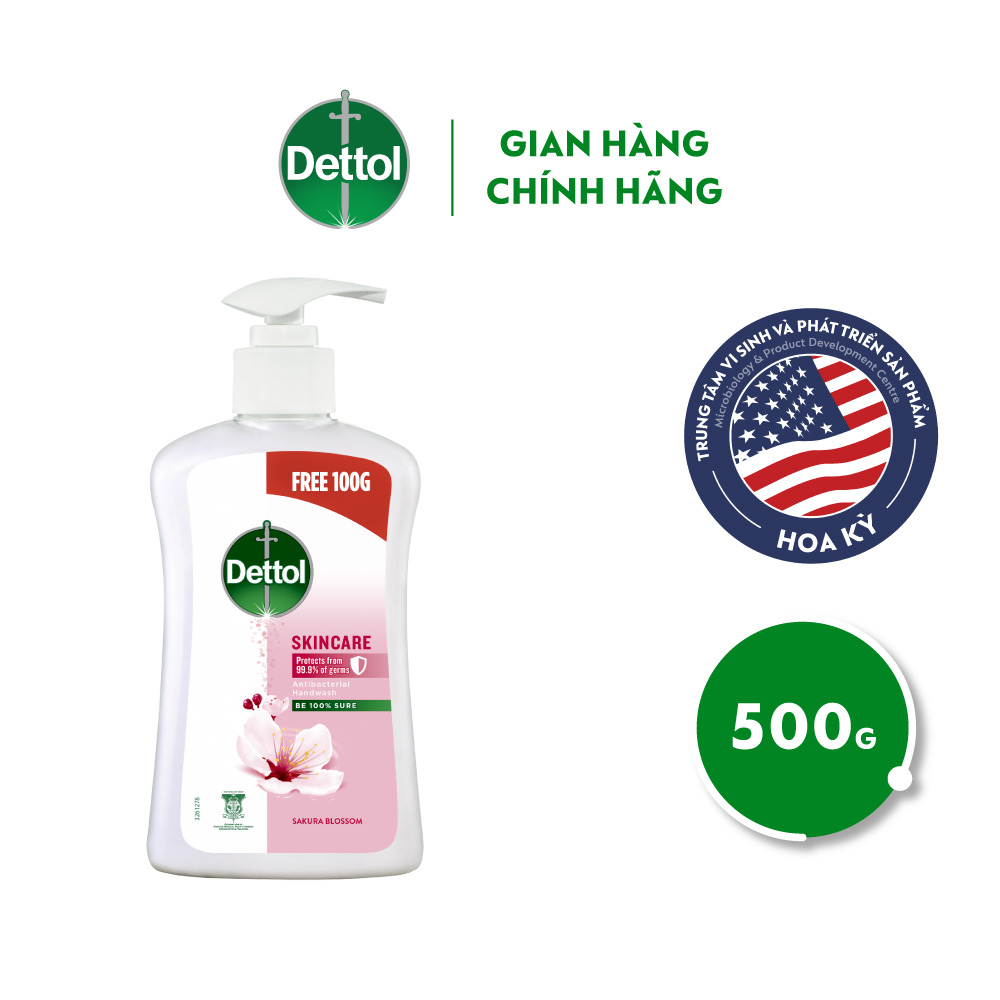 Nước rửa tay Dettol kháng khuẩn chăm sóc da - Chai 500g