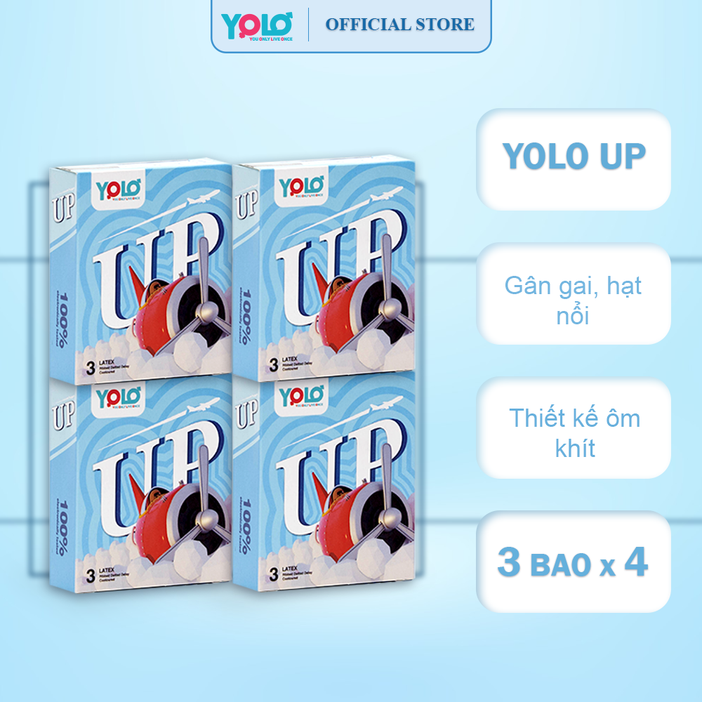 Combo 4 hộp Bao cao su YOLO UP Gân, Gai, Hạt nổi, Ôm khít (3 bao/hộp)