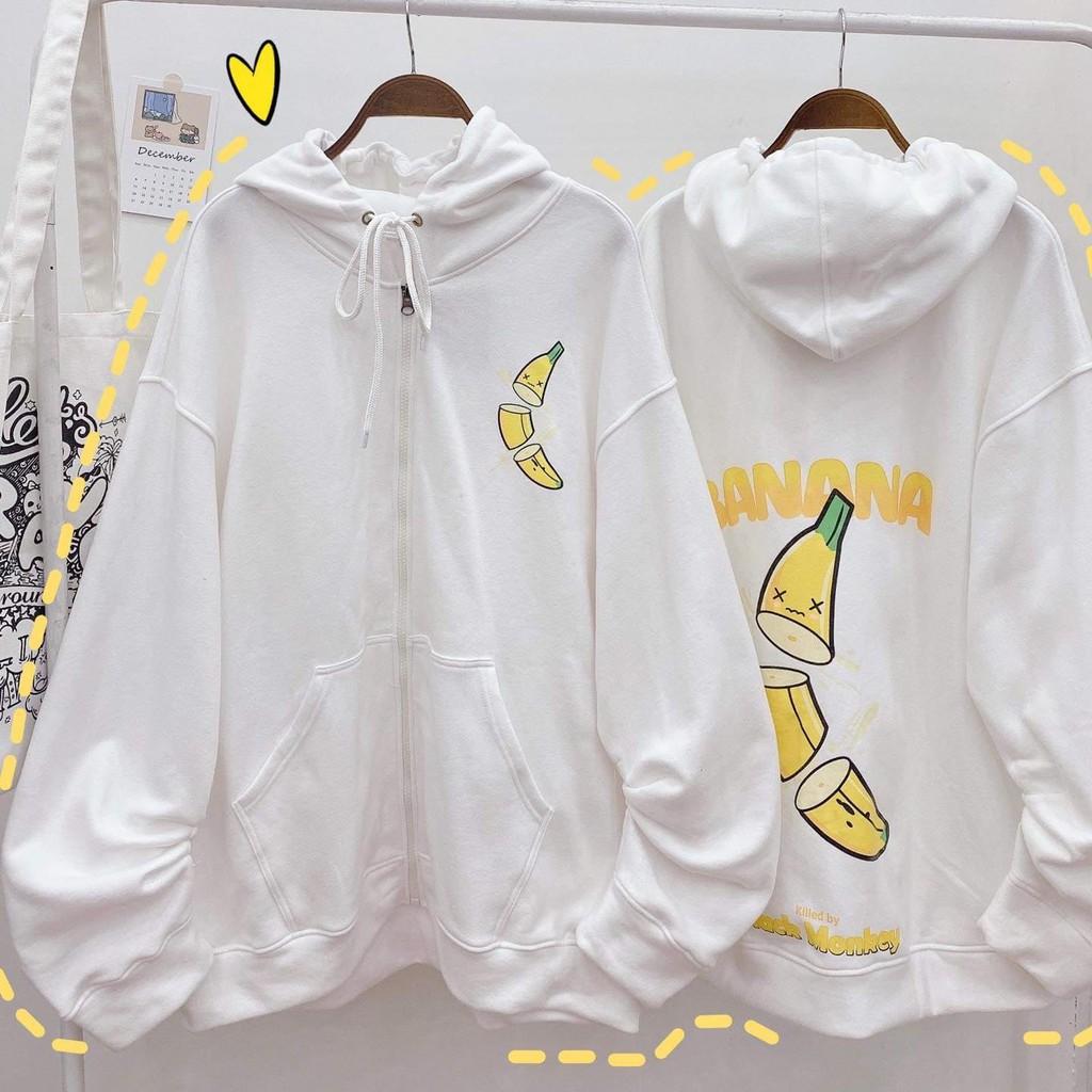 Áo khoác hoodie CHUỐI BANANA nỉ ngoại ulzzang đôi nam nữ unisex form rộng dây kéo zip dày giá rẻ đẹp