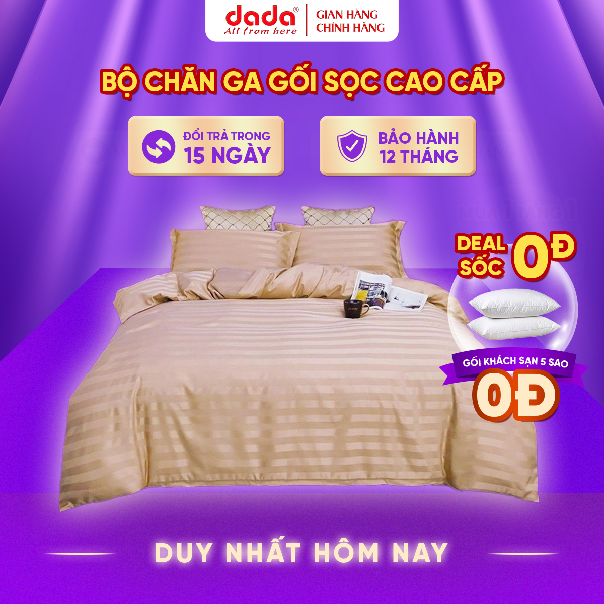 Bộ Chăn Ga Gối Đầy Đủ Khách Sạn 5 Sao Hàng Chuẩn - 80%Cotton Premium T300 Mềm Mịn Mát- Trắng & Trắng Kẻ Sọc Khách Sạn Sang Trọng - Độc Quyền