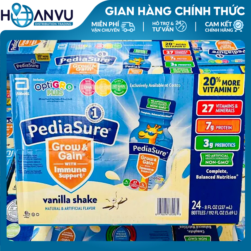 Sữa nước Pediasure Grow &amp; Gain Optigro Vanilla Shake (237ml) - Mỹ Date T6/2025