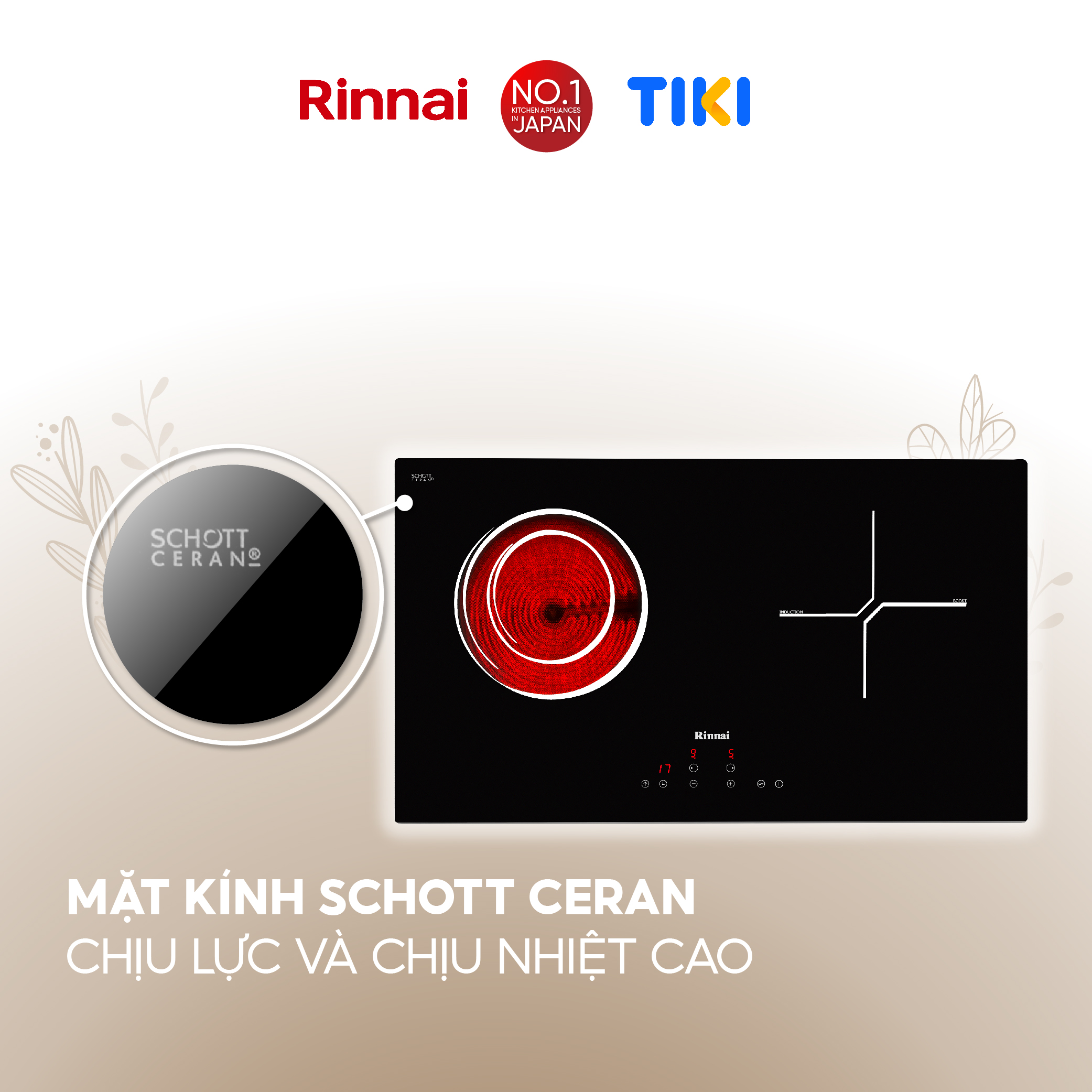 Hình ảnh Bếp điện kết hợp Rinnai RB-7022HE-CB mặt kính Schott 4100W - Hàng chính hãng.