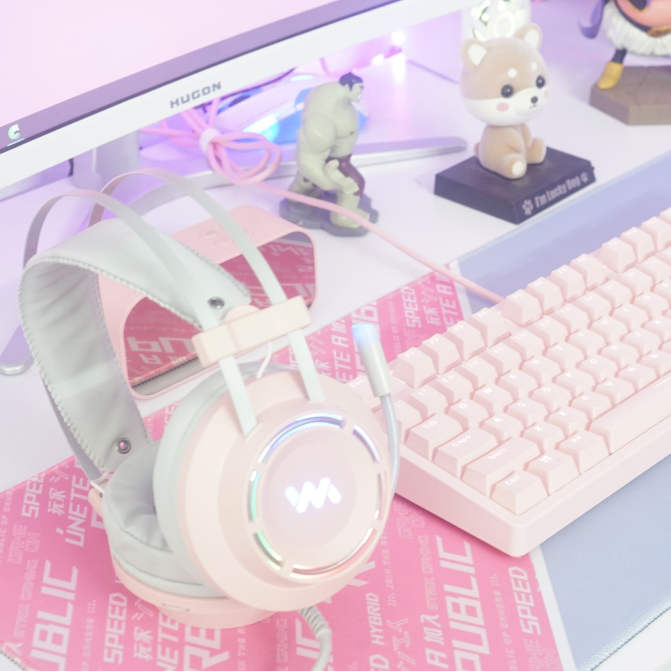 Tai nghe chụp tai chuyên game Wangming 9800S Pink Âm Thanh 7.1 - Led RGB - Jack Cắm USB - Hàng chính hãng