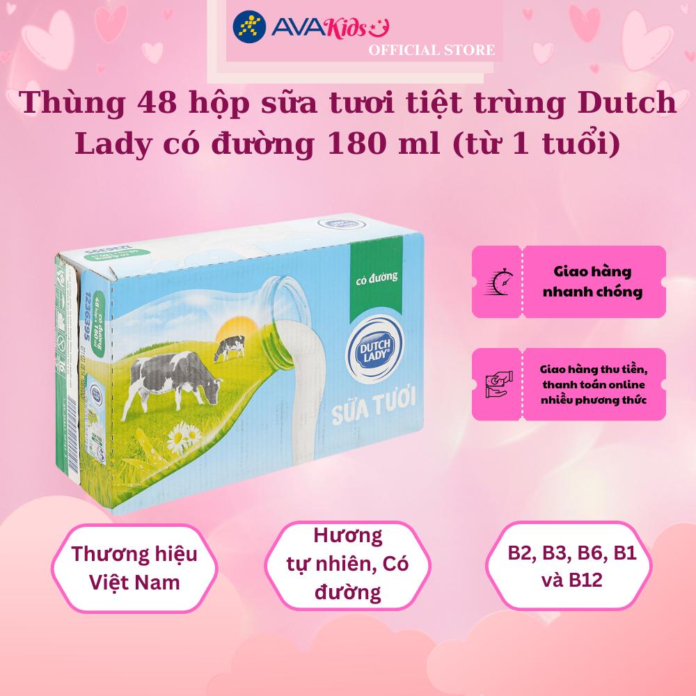 Thùng 48 hộp sữa tươi tiệt trùng Dutch Lady có đường 180 ml (từ 1 tuổi)