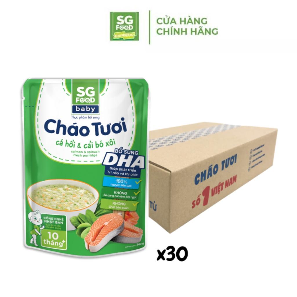 Thùng 30 Gói Cháo Tươi Baby SG Food Cá Hồi Cải Bó Xôi 240g