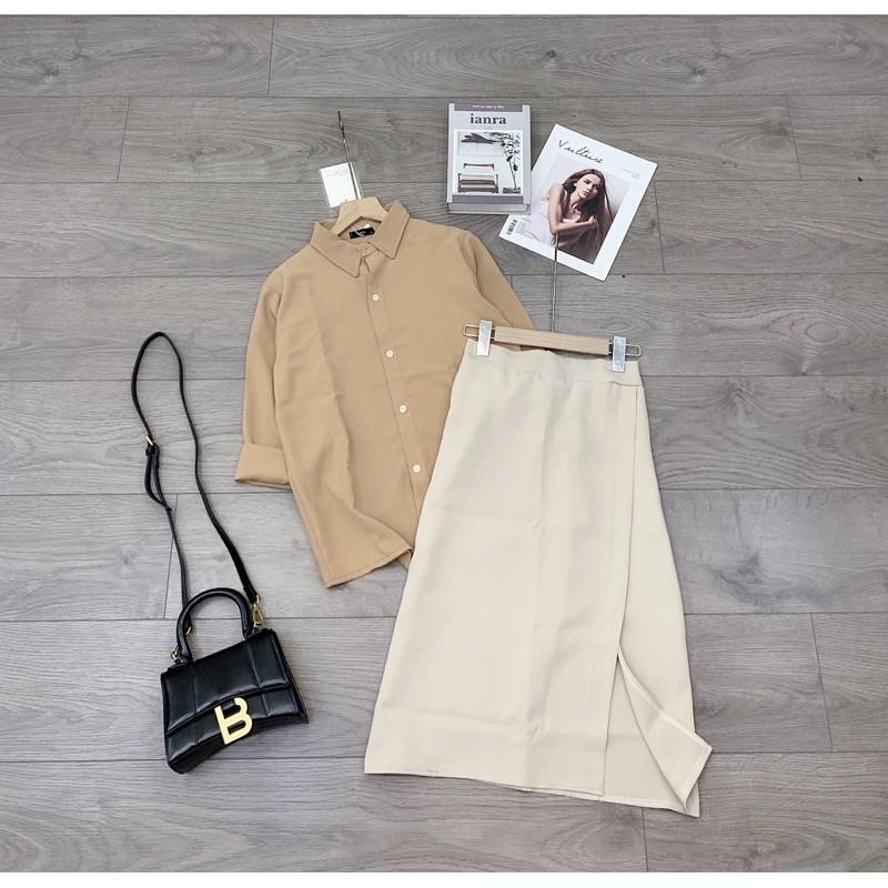 Set sơmi đũi+cv kẻ
