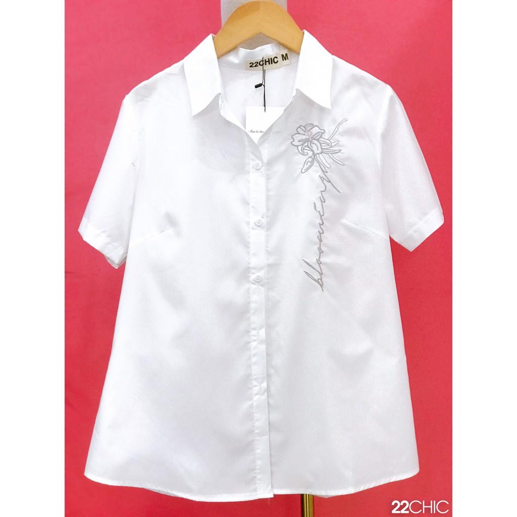 Áo sơ mi họa tiết thêu hoa đơn giản - 22CHIC