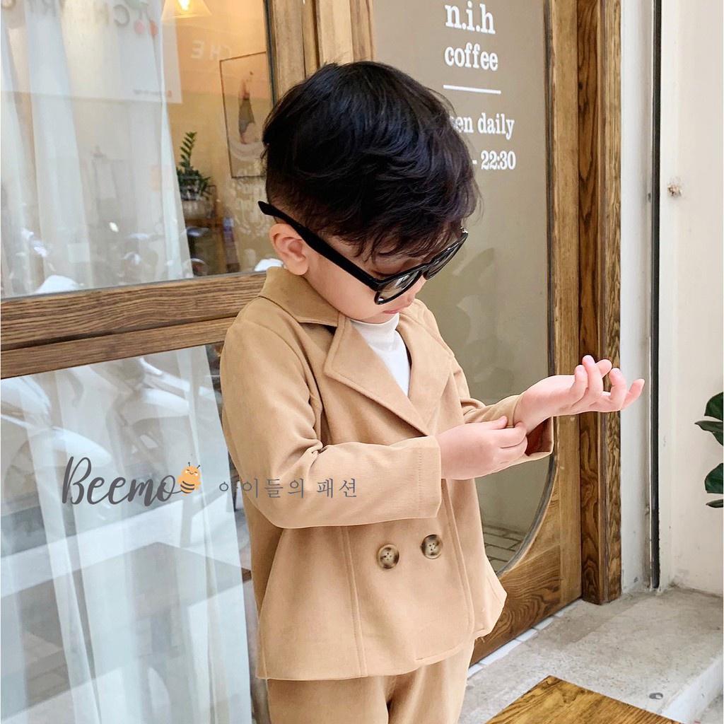 Bộ Vest Nhung Chéo 4 Khuy Cho Bé Trai, Phong Cách Lịch Lãm, Đậm Chất Hàn Quốc SP21