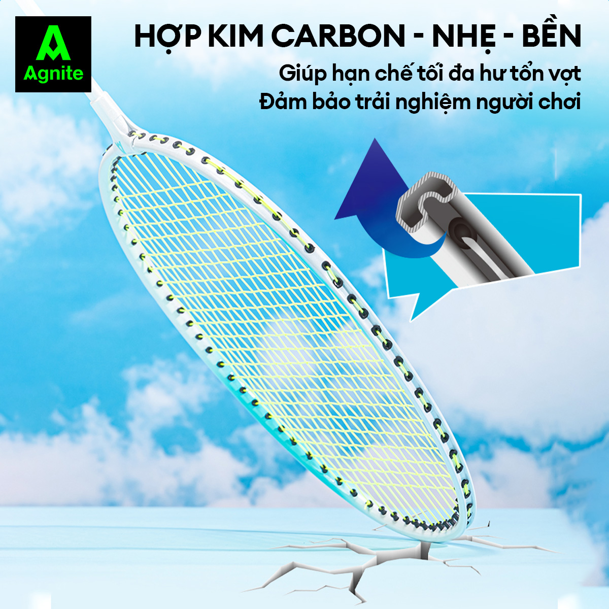 Hình ảnh Bộ 2 vợt cầu lông Agnite chính hãng, hợp kim cacbon siêu bền, khớp chữ T, thiết kế khung rãnh sâu, màu pastel - FH102