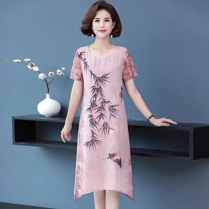 Đầm trung niên dự tiệc, đầm suông mẫu mới 2022, đầm tặng mẹ quà 8/3, đầm trung niên cao cấp voan dáng suông giấu bụng