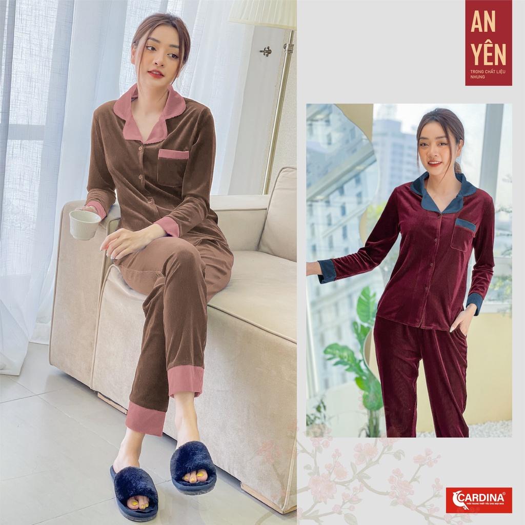 Bộ pijama nữ cao cấp vải nhung tăm kiểu dáng thanh lịch, màu sắc hiện đại sang trọng
