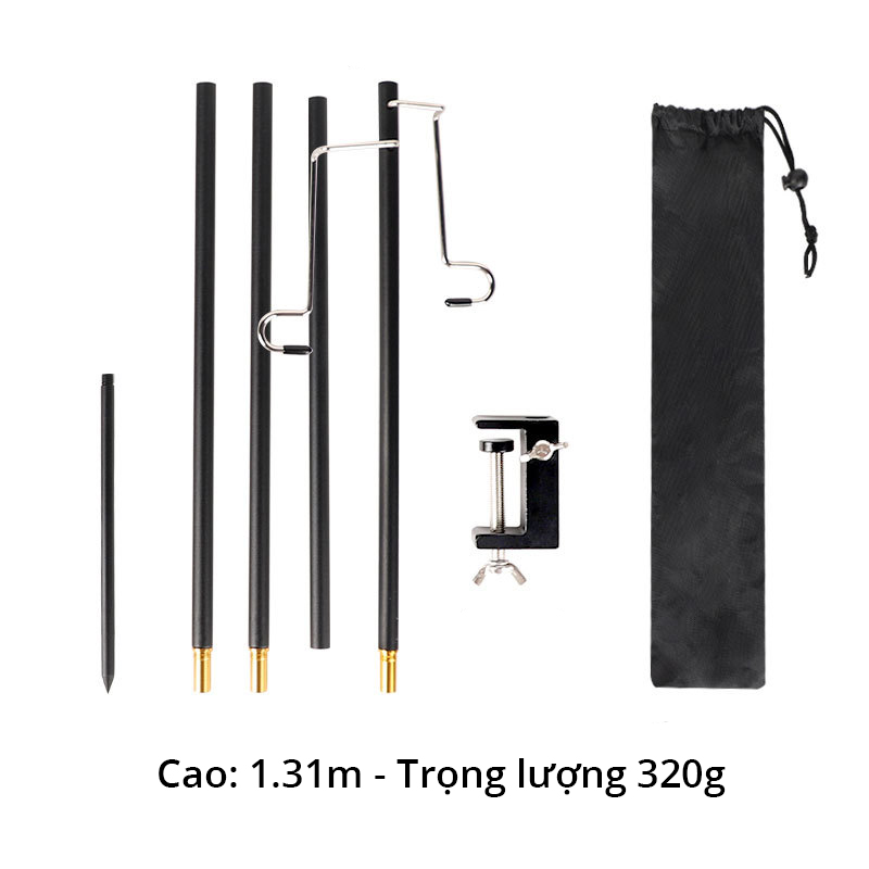 Cọc Treo Đèn Dã Ngoại Gấp Gọn 2 trong 1 - Có Móc Treo và giá kẹp bàn Tiện Lợi Dành Cho Cắm Trại Ngoài Trời