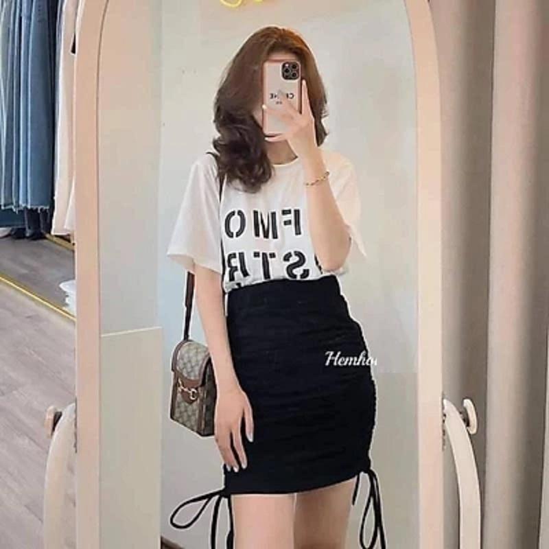 Chân VÁY Ngắn Thun Ôm Body Dây Rút 2 Bên HOT - BT Fashion (VA01) + VIdeo, Hình Thật