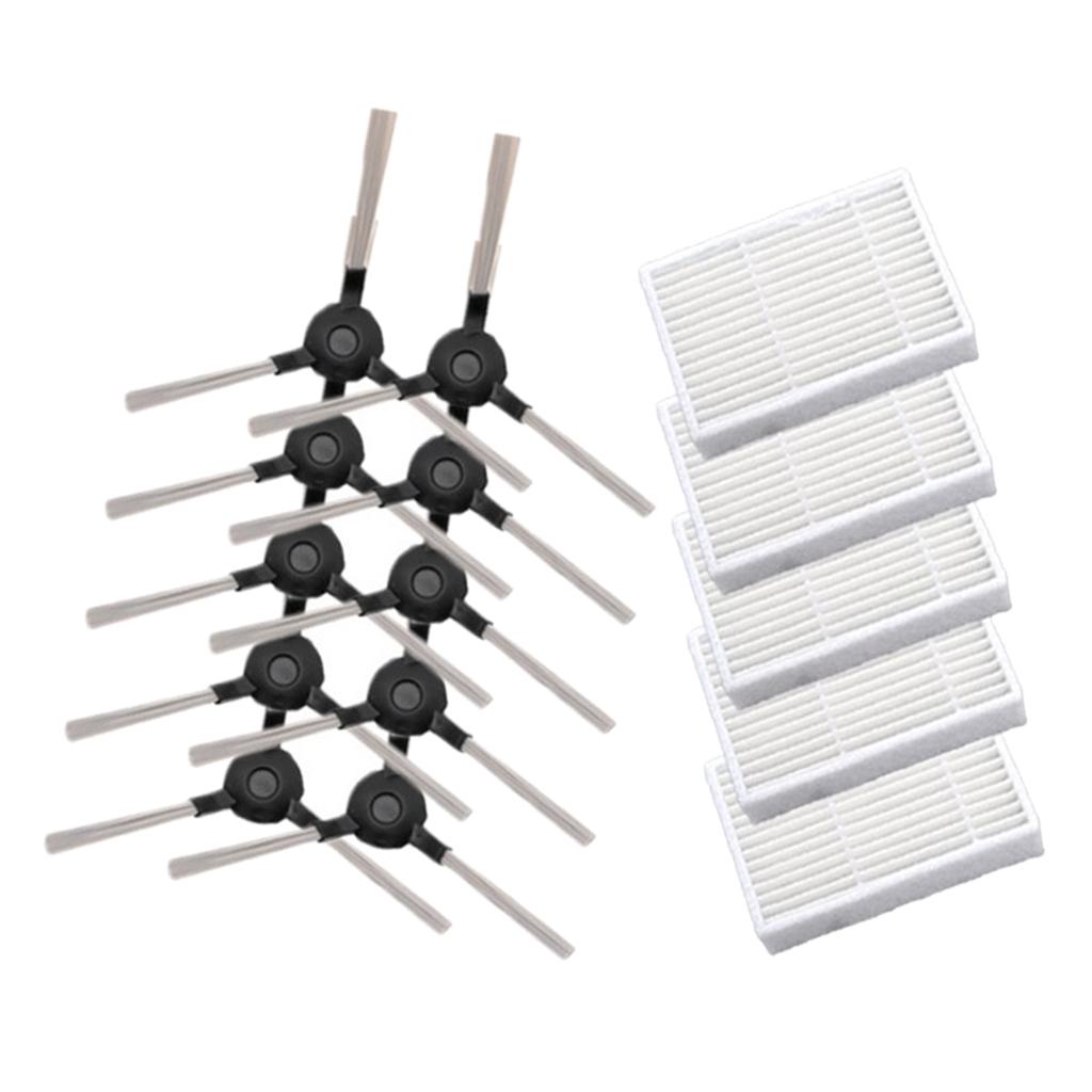 10pcs Side Brushes +5pcs Filter Replacements For Proscenic Vacuum Cleaner