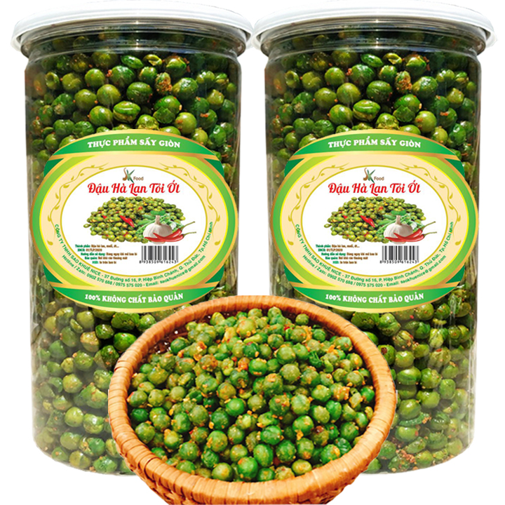 1KG ĐẬU HÀ LAN SẤY GIÒN TỎI ỚT THƯƠNG HIỆU SK FOOD - 2 HŨ PET