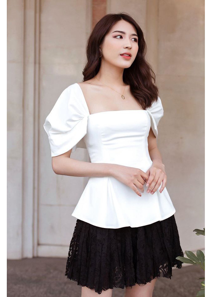Áo peplum cổ vuông tay rớt