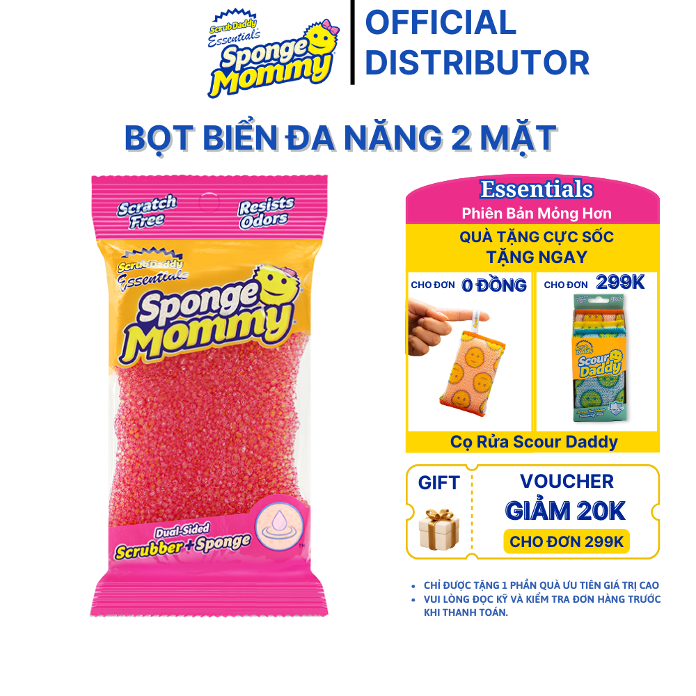 [Phiên Bản Essentials] Miếng Cọ rửa và Bọt biển Sponge Mommy Mỏng Hơn