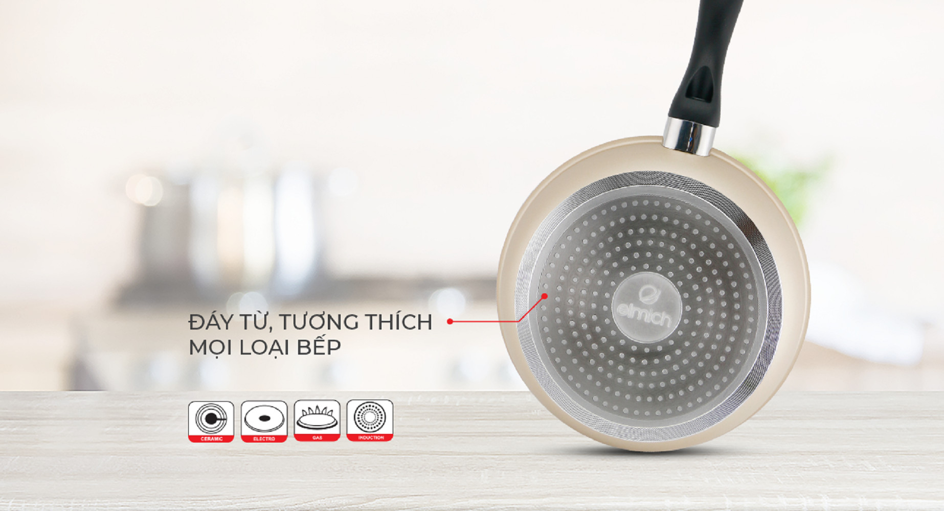 Chảo chống dính đáy từ Elmich EL- 3830 size 20cm, Màu sắc: Sơn ngoài màu vàng nhạt, Kiểu dáng: Chảo thành cao, loe miệng, Kích thước : 20 x 5.8 cm, Chất liệu: Nhôm nguyên chất