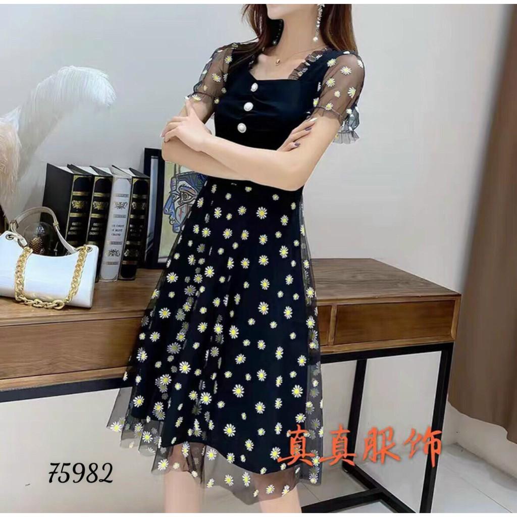 ĐẦM XÒE VOAN LỤA DỰ TIỆC HỌA TIẾT HOA THÊU SIÊU XINH TÔN DÁNG CHO CÁC QUÝ CÔ KME FASHION